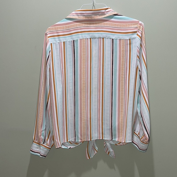 Pastel Stripped Button Up Long Sleeve Blouse , Rachel Zoe, XL - Picture 2 of 3